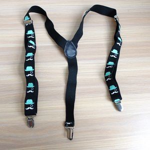 Suspender Boy Black Blue Clip On‎ Y Back Adjustable Stretch Monocle Silhouette